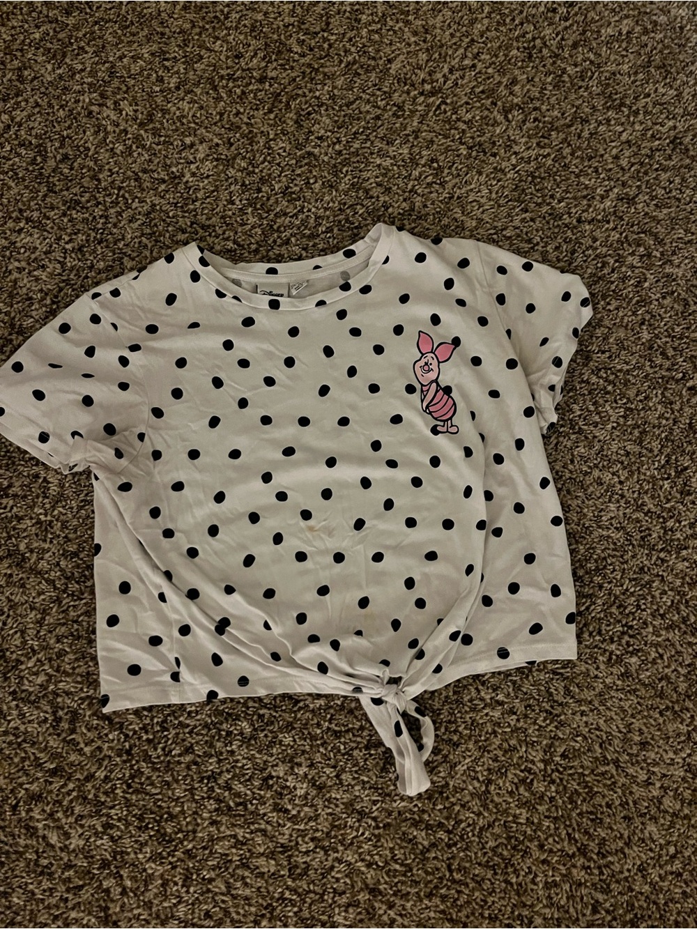Polka Dot Tie-Front Tee with Disney Piglet Patch
